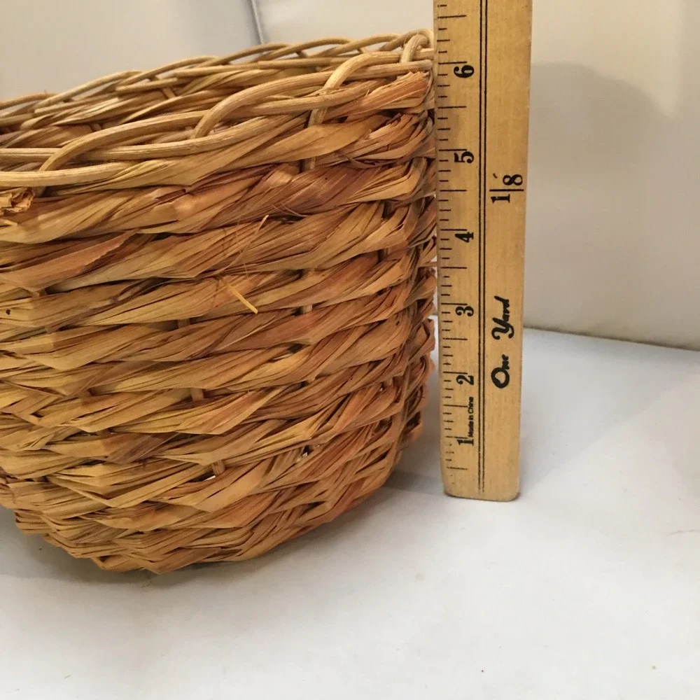Woven Wicker Basket Home Decor Small Tan Round Rustic Boho Waste Bin Cottagecore